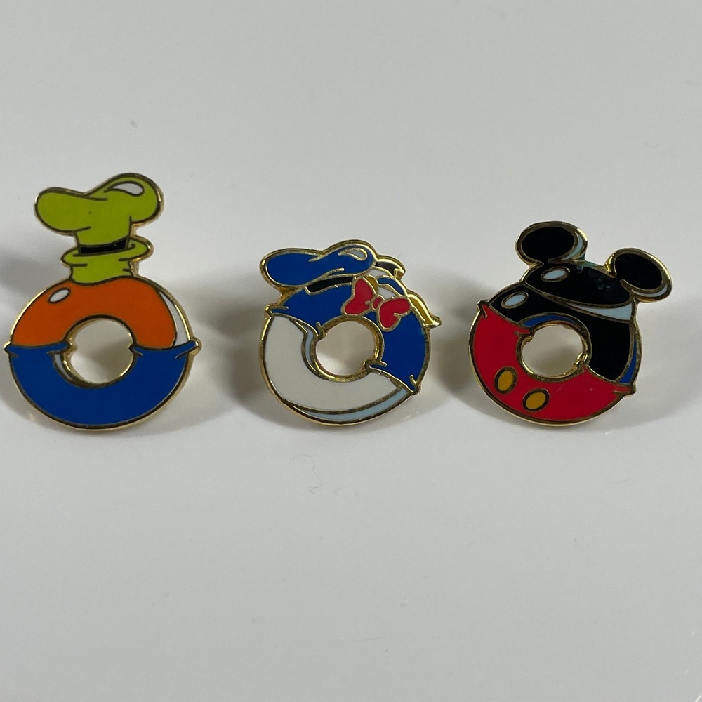 Incomplete Disney Vintage Mickey Donald Goofy Donut Enamel Pin Set Gold Tone 3pc